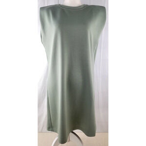 New For Cynthia Sage Green T-Shirt Dress Women’s M Sleeveless Shoulder Pads NWT